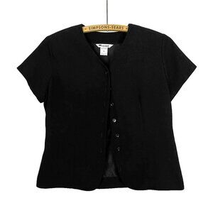 Nygard Collection Womens Black Button-Up Blouse Short Sleeve Fitted 8 Petite